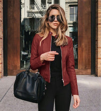 Load image into Gallery viewer, New Autumn Women Leather Jacket Casual Zipper Moto Biker Slim Short Coat Ladies Classic Black Red Punk Bomber Outwear Plus Size
