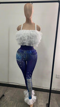 Load image into Gallery viewer, Sexy Stretch Spaghetti Strap Mesh Jumpsuit Women Nightclub Party Skinny Pearl Jeans Print Rompers Showgirl Dancer Stage Costumes
