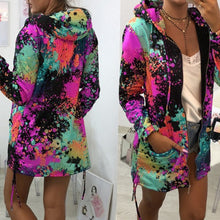 Load image into Gallery viewer, Women Tie Dyeing Print Jacket Fashion Colourful Hooded Winter Hoodies Sweatshirt Casual Long Sleeve Zipper Coat Outwear Overcoat
