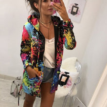 Load image into Gallery viewer, Women Tie Dyeing Print Jacket Fashion Colourful Hooded Winter Hoodies Sweatshirt Casual Long Sleeve Zipper Coat Outwear Overcoat
