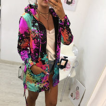 Load image into Gallery viewer, Women Tie Dyeing Print Jacket Fashion Colourful Hooded Winter Hoodies Sweatshirt Casual Long Sleeve Zipper Coat Outwear Overcoat
