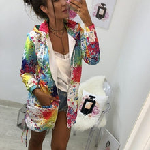 Load image into Gallery viewer, Women Tie Dyeing Print Jacket Fashion Colourful Hooded Winter Hoodies Sweatshirt Casual Long Sleeve Zipper Coat Outwear Overcoat
