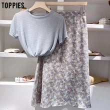 Load image into Gallery viewer, toppies 2020 summer two piece set womens short sets cotton linen tops + chiffon skirts floral printing
