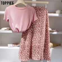 Load image into Gallery viewer, toppies 2020 summer two piece set womens short sets cotton linen tops + chiffon skirts floral printing
