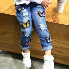 Load image into Gallery viewer, Dulce Amor Girls Jeans Baby Kids Denim Pants Clothes Butterflies Patch Design Elastic Waist Pants Casual Girls Trousers For 2-6Y
